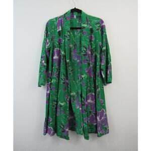 Patricia Field Green Purple Floral  Swing Jacket Robe Topper SATC Silk Cotton